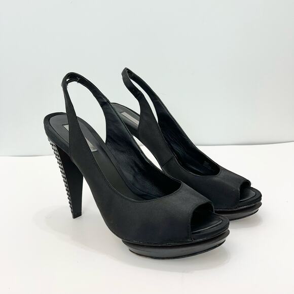 BCBGMAXAZRIA Ma-Lady Satin Embellished Platform Stiletto Heels | Size: 10B - Picture 3 of 15